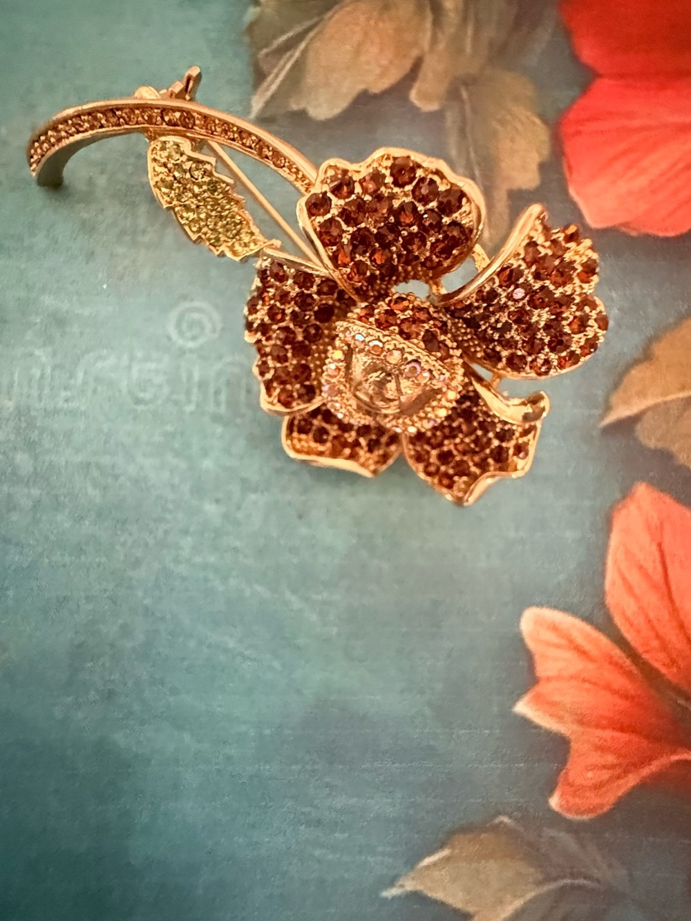 Gold Floral Crystal Brooch - Women's Jewelry